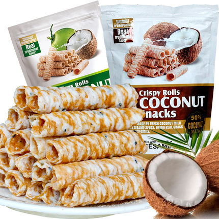 椰子日記椰子味蛋卷泰國(guó)進(jìn)口膨化零食品250g*3袋